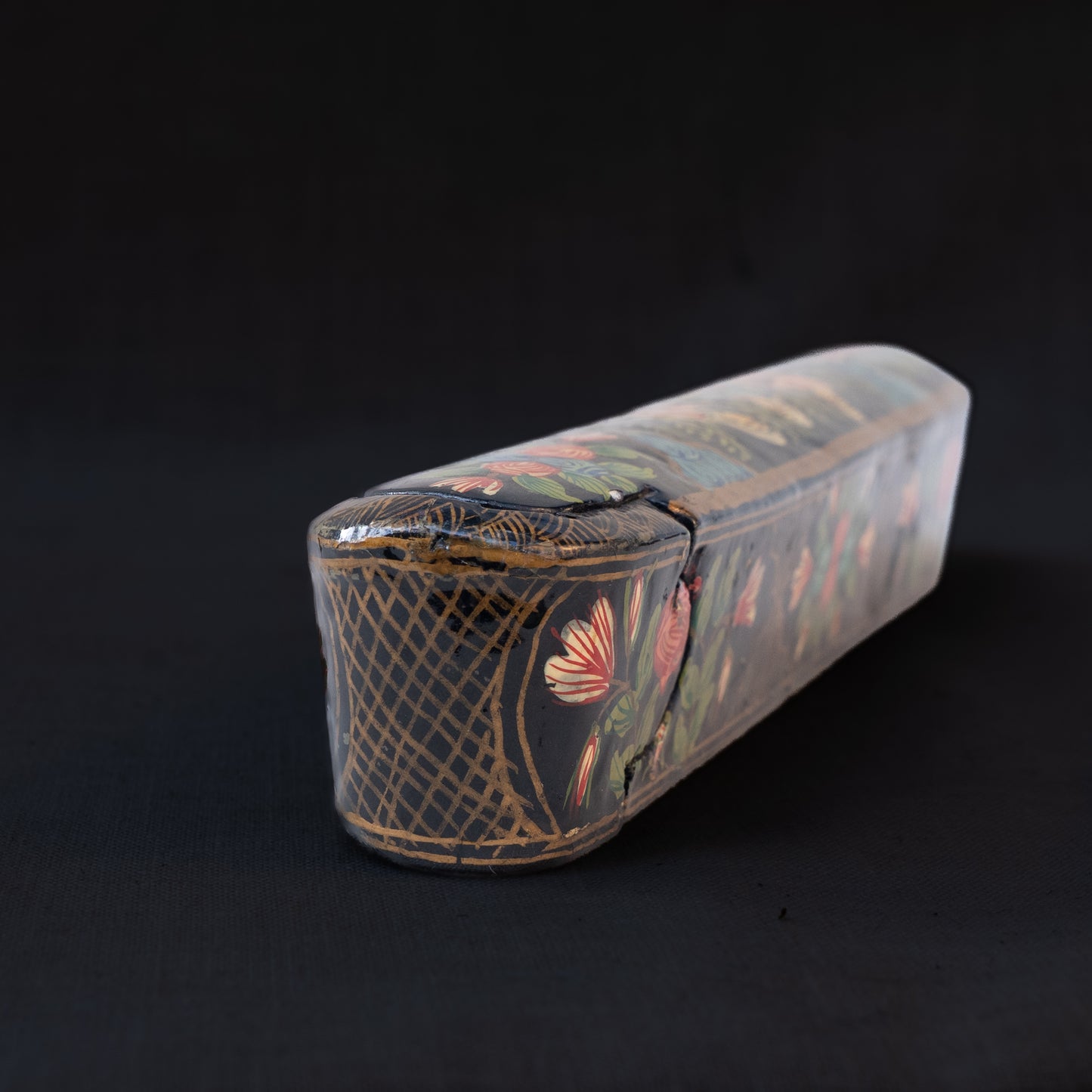 Qajar Lacquered Qalamdan with Seated Women and Wine Motif