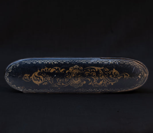 Mid-Century Lacquered Makeup Brush Case with Gilt Scrollwork