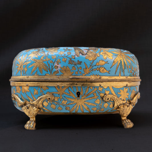 Antique 19th Century French Enamel Jewelry Box with Ormolu Detailing