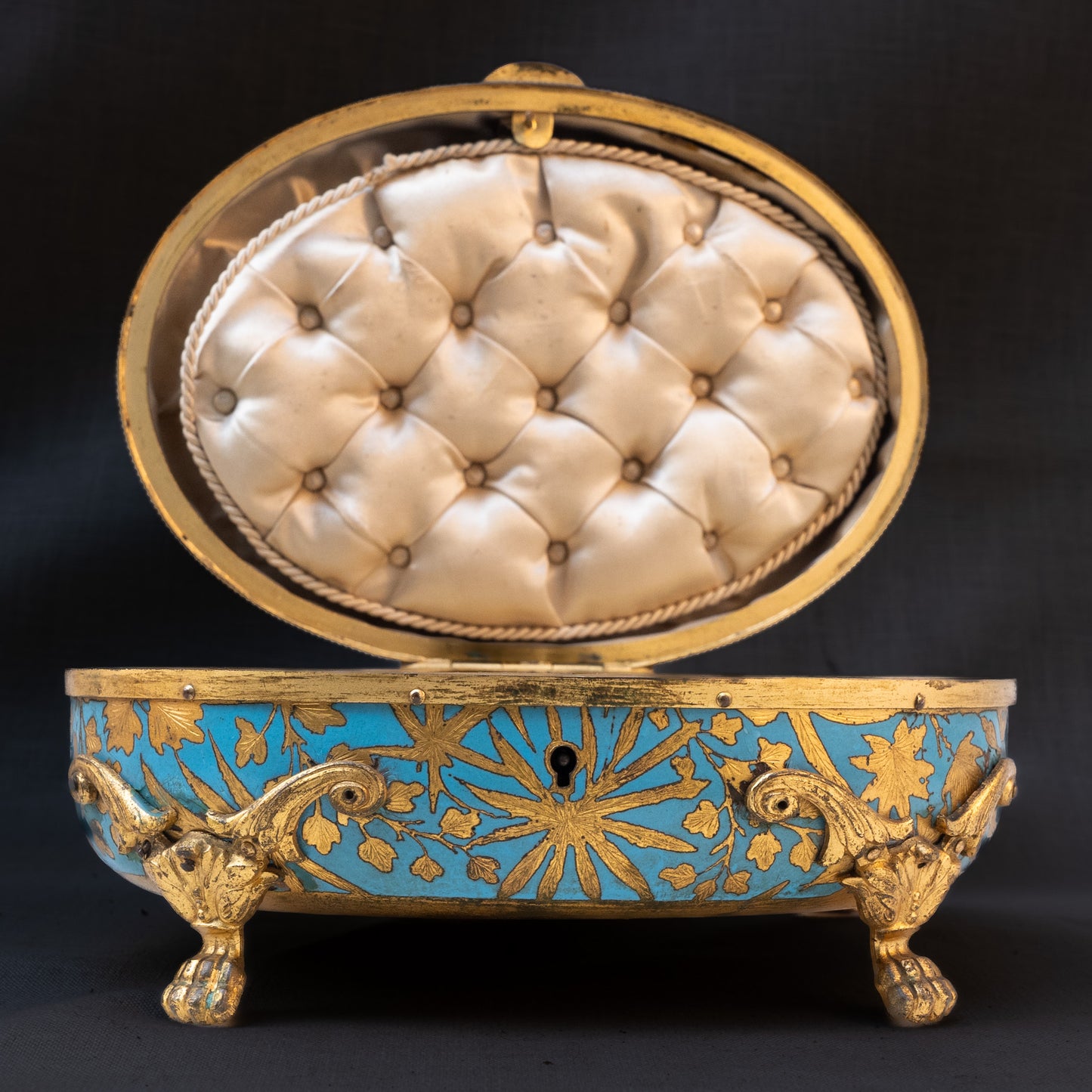 Antique 19th Century French Enamel Jewelry Box with Ormolu Detailing