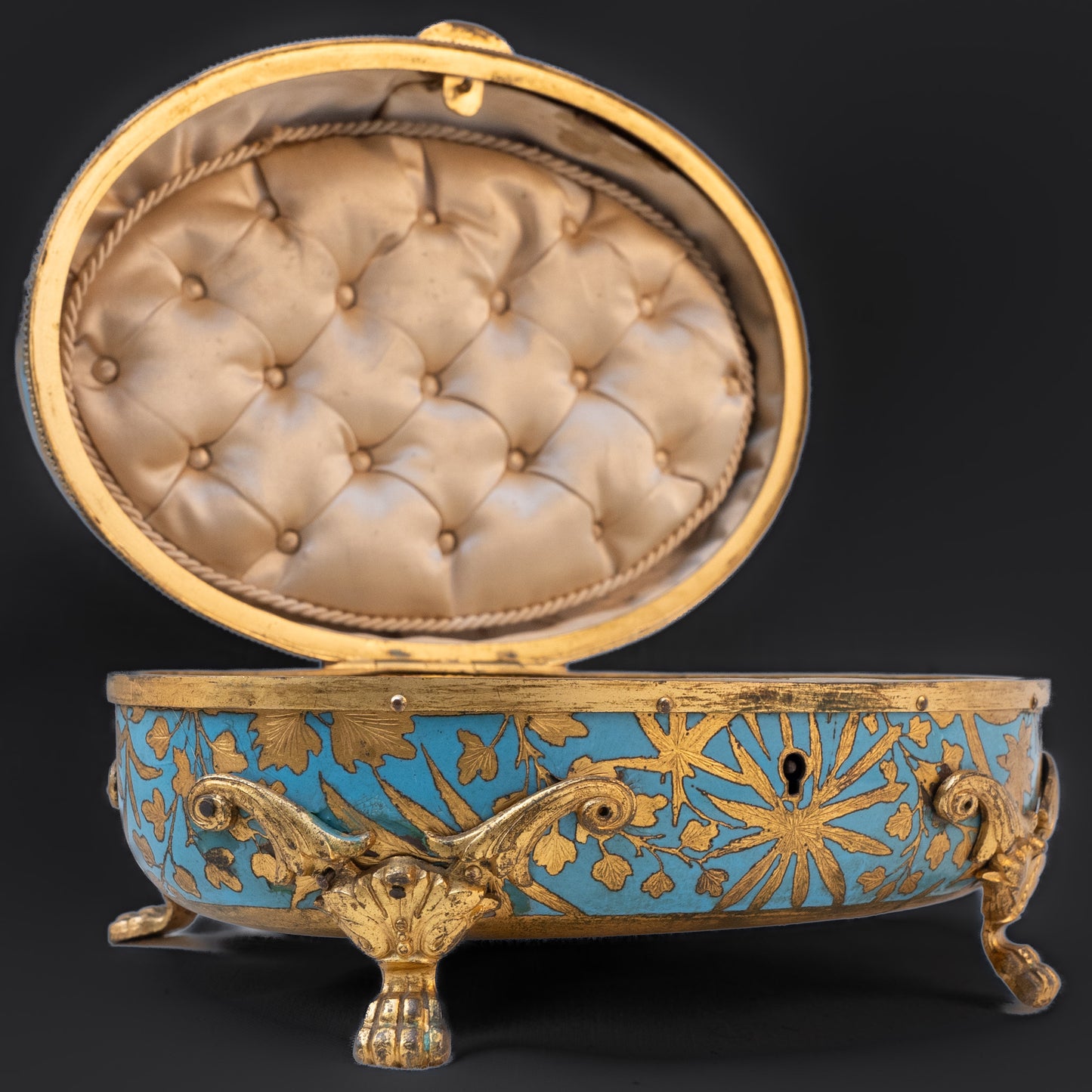 Antique 19th Century French Enamel Jewelry Box with Ormolu Detailing