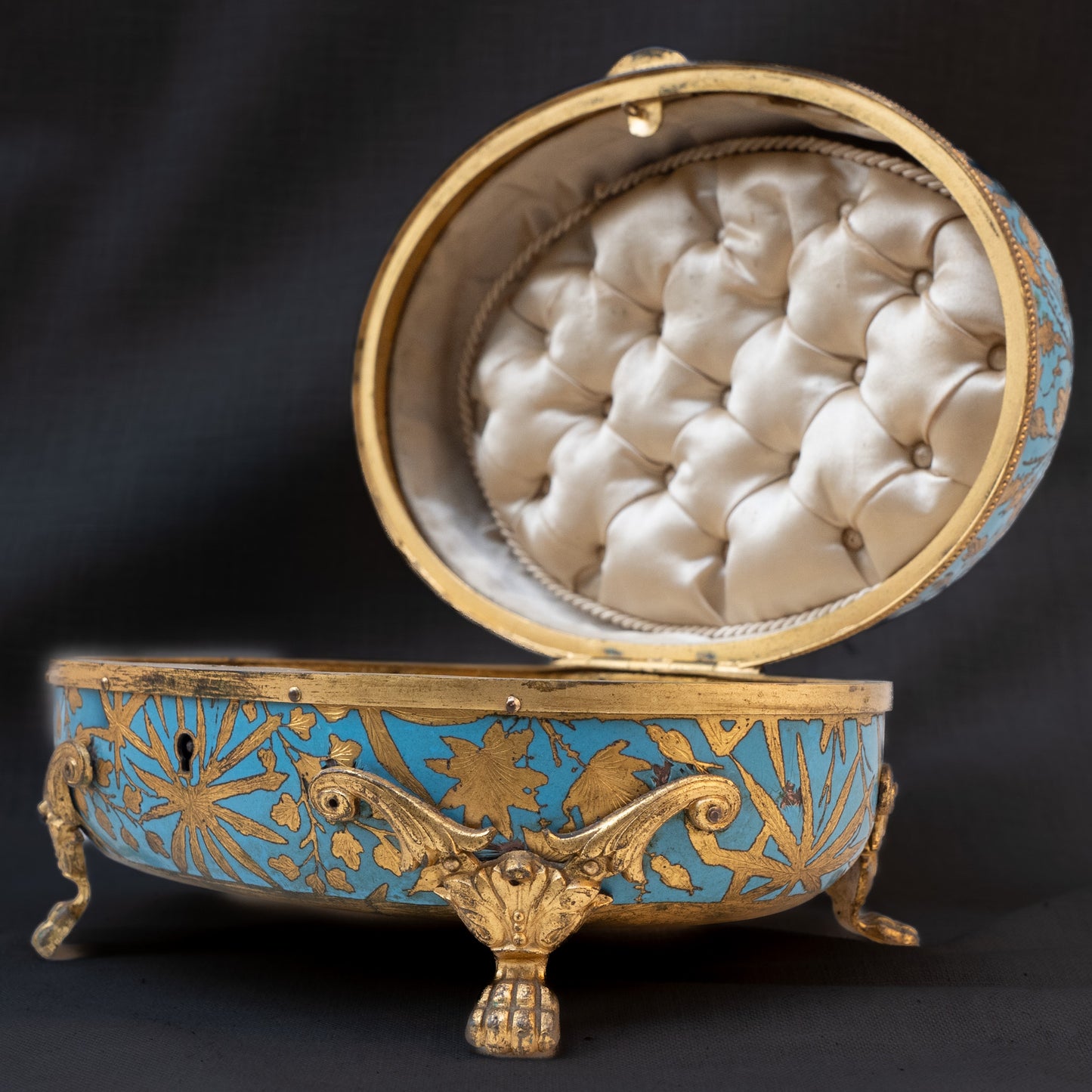 Antique 19th Century French Enamel Jewelry Box with Ormolu Detailing