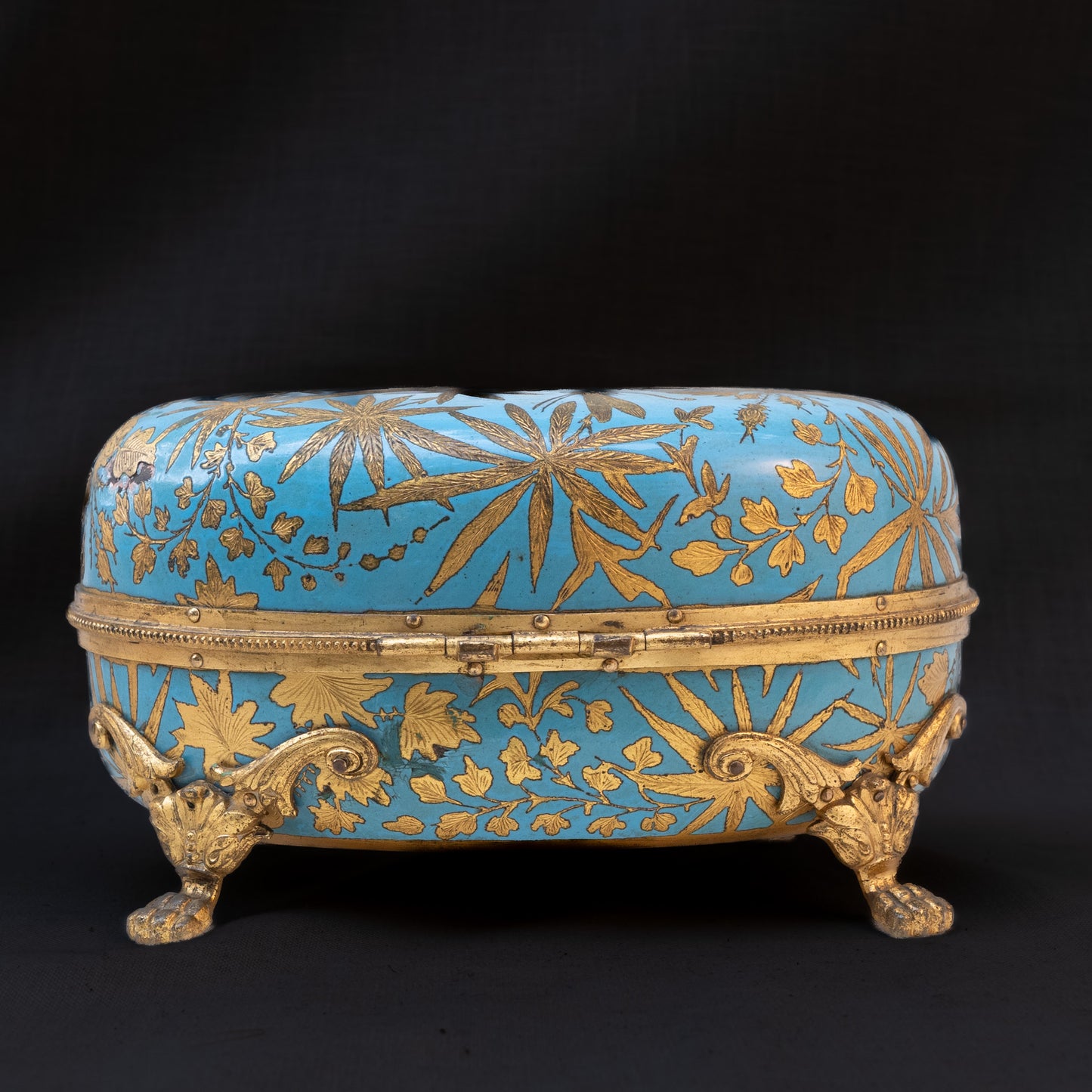Antique 19th Century French Enamel Jewelry Box with Ormolu Detailing
