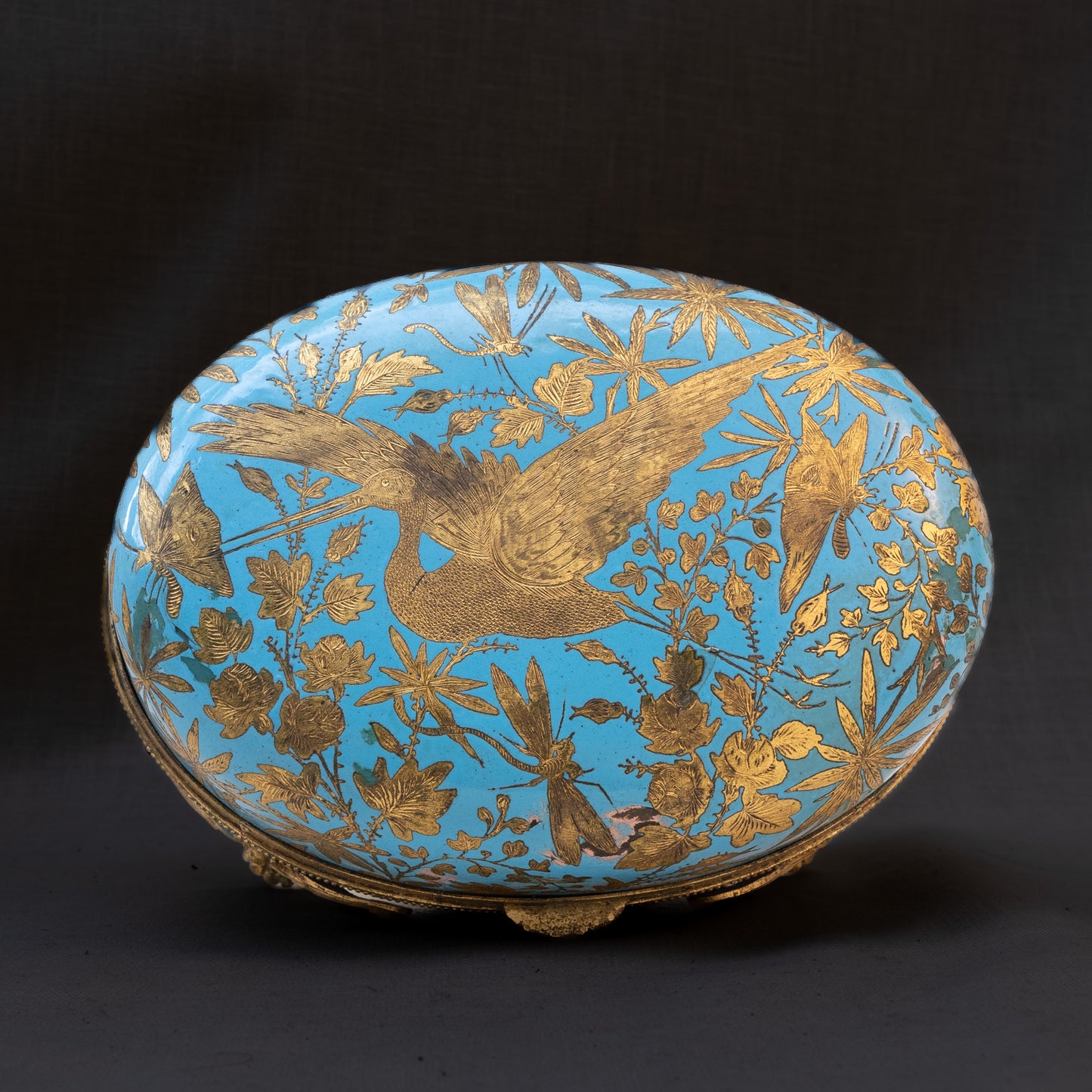 Antique 19th Century French Enamel Jewelry Box with Ormolu Detailing
