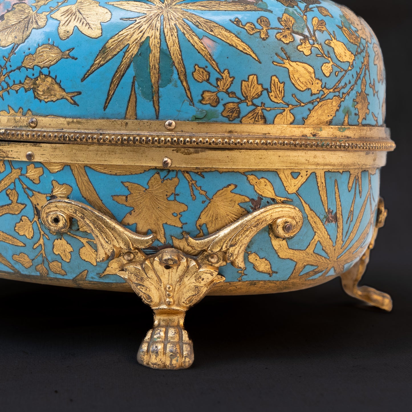 Antique 19th Century French Enamel Jewelry Box with Ormolu Detailing