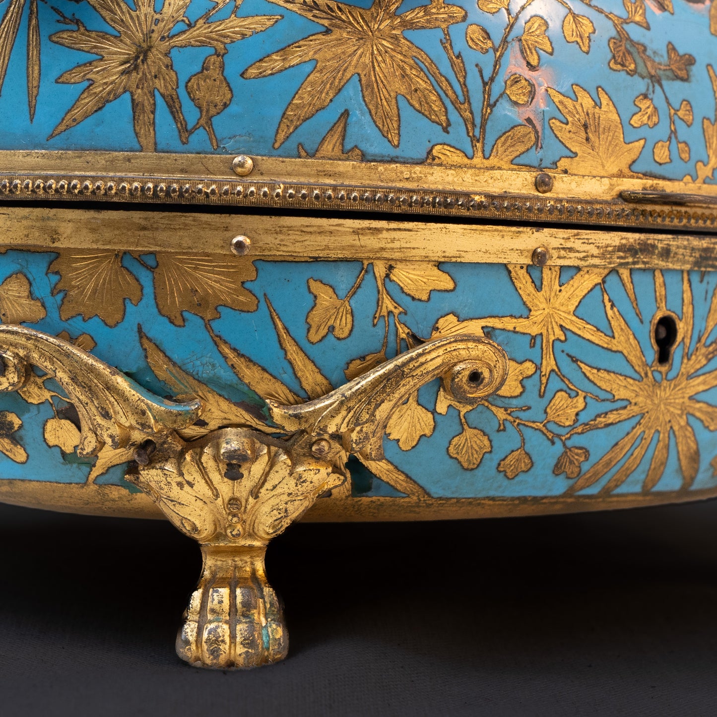 Antique 19th Century French Enamel Jewelry Box with Ormolu Detailing