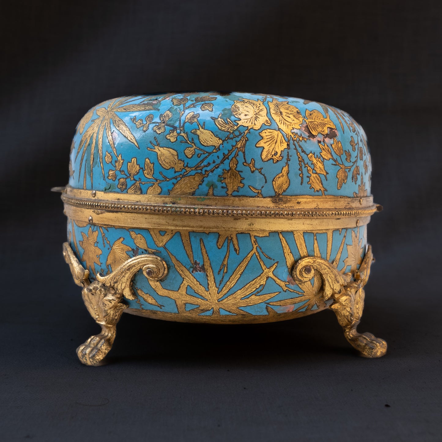 Antique 19th Century French Enamel Jewelry Box with Ormolu Detailing
