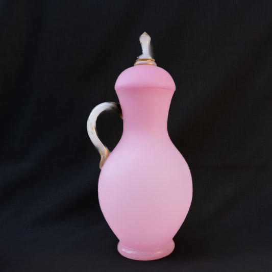 French Pink Opaline Pitcher with Fluted Neck and Gilt Decoration