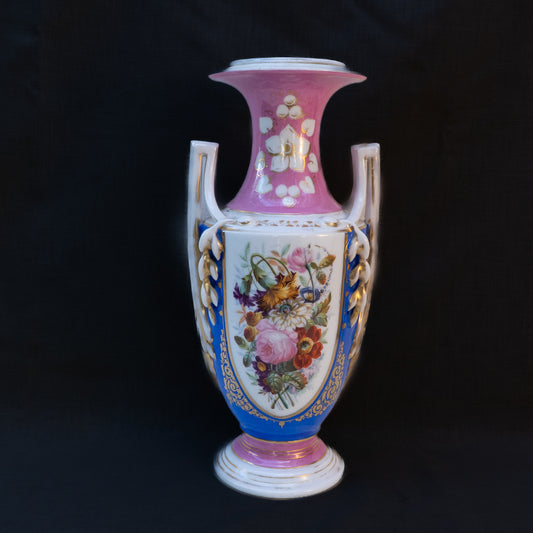 French Pink Floral Porcelain Veilleuse Vase