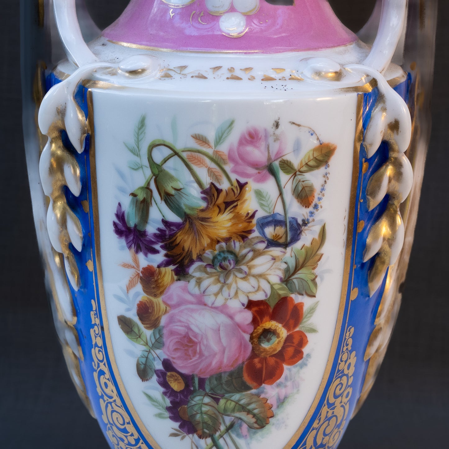French Pink Floral Porcelain Veilleuse Vase