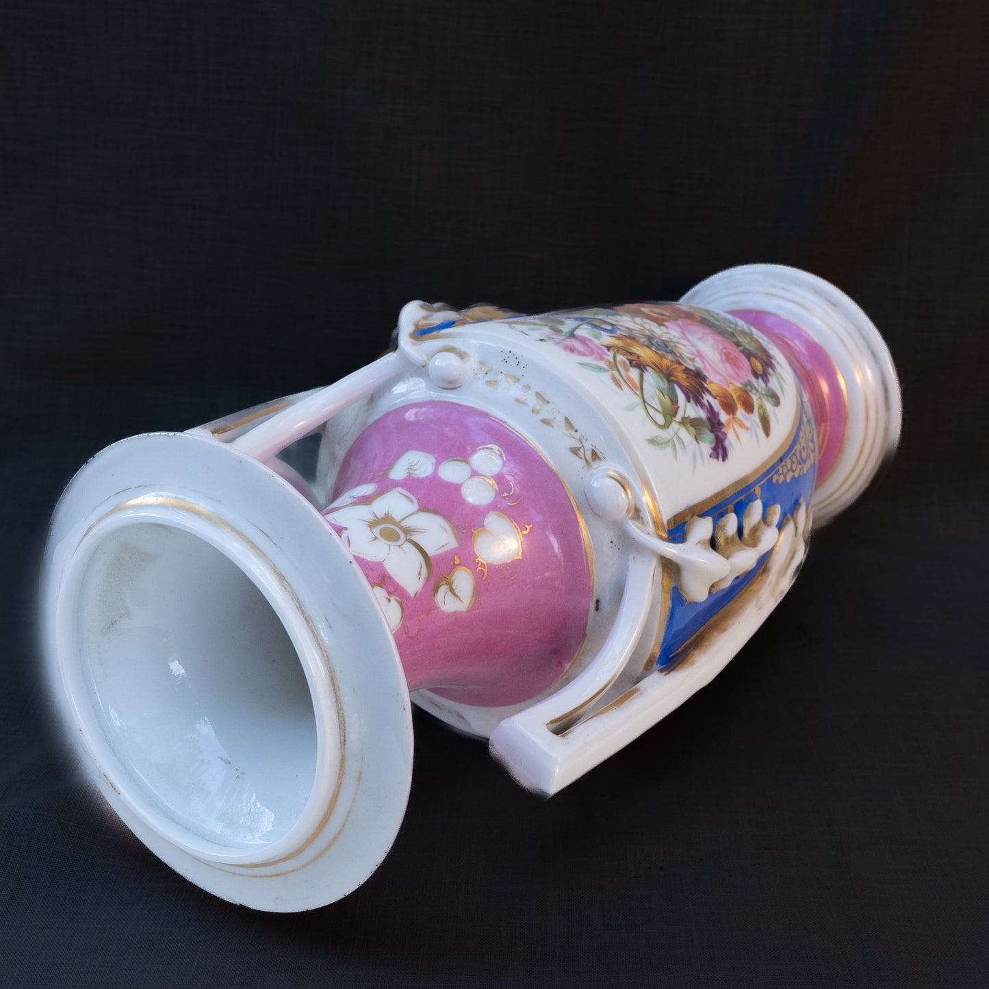 French Pink Floral Porcelain Veilleuse Vase