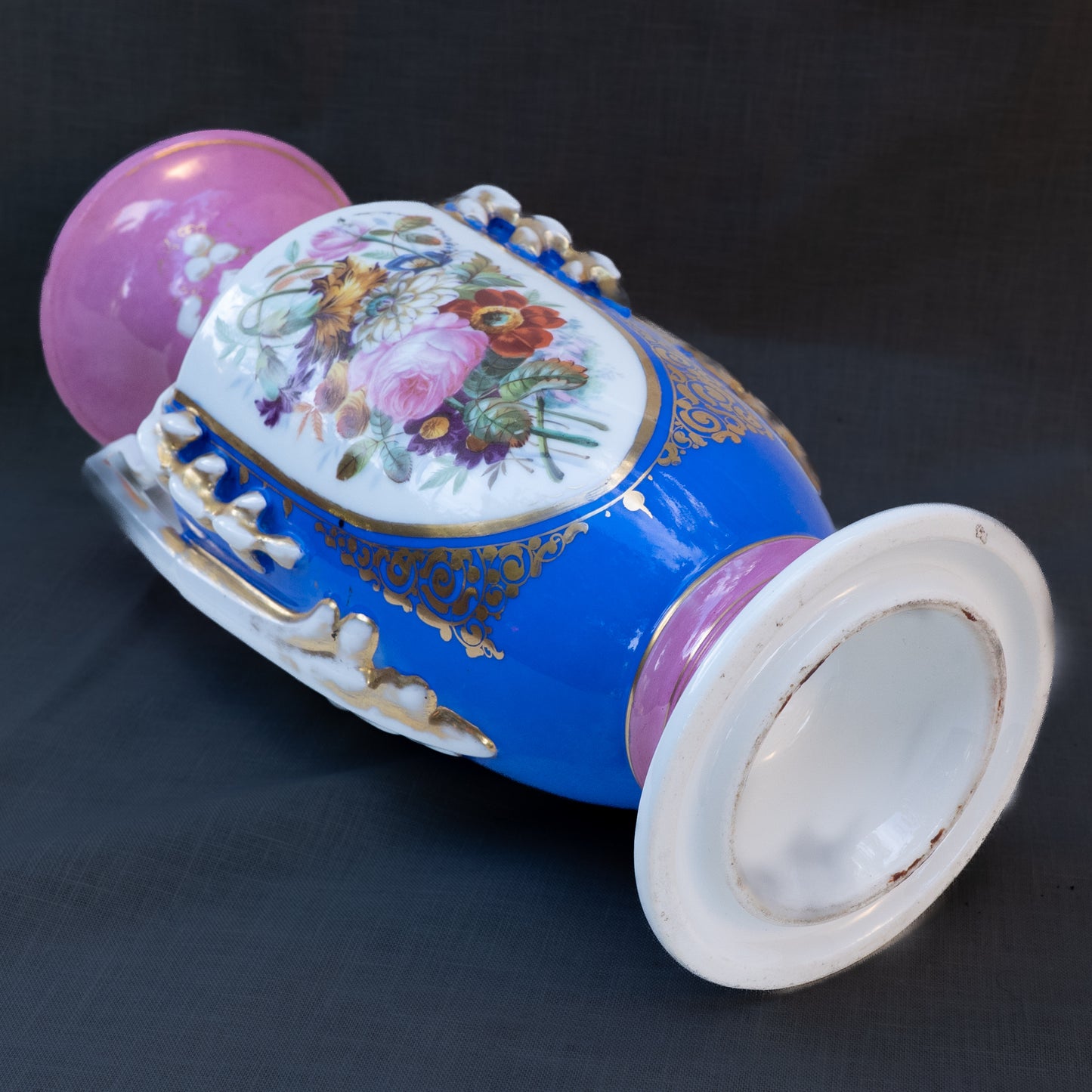 French Pink Floral Porcelain Veilleuse Vase