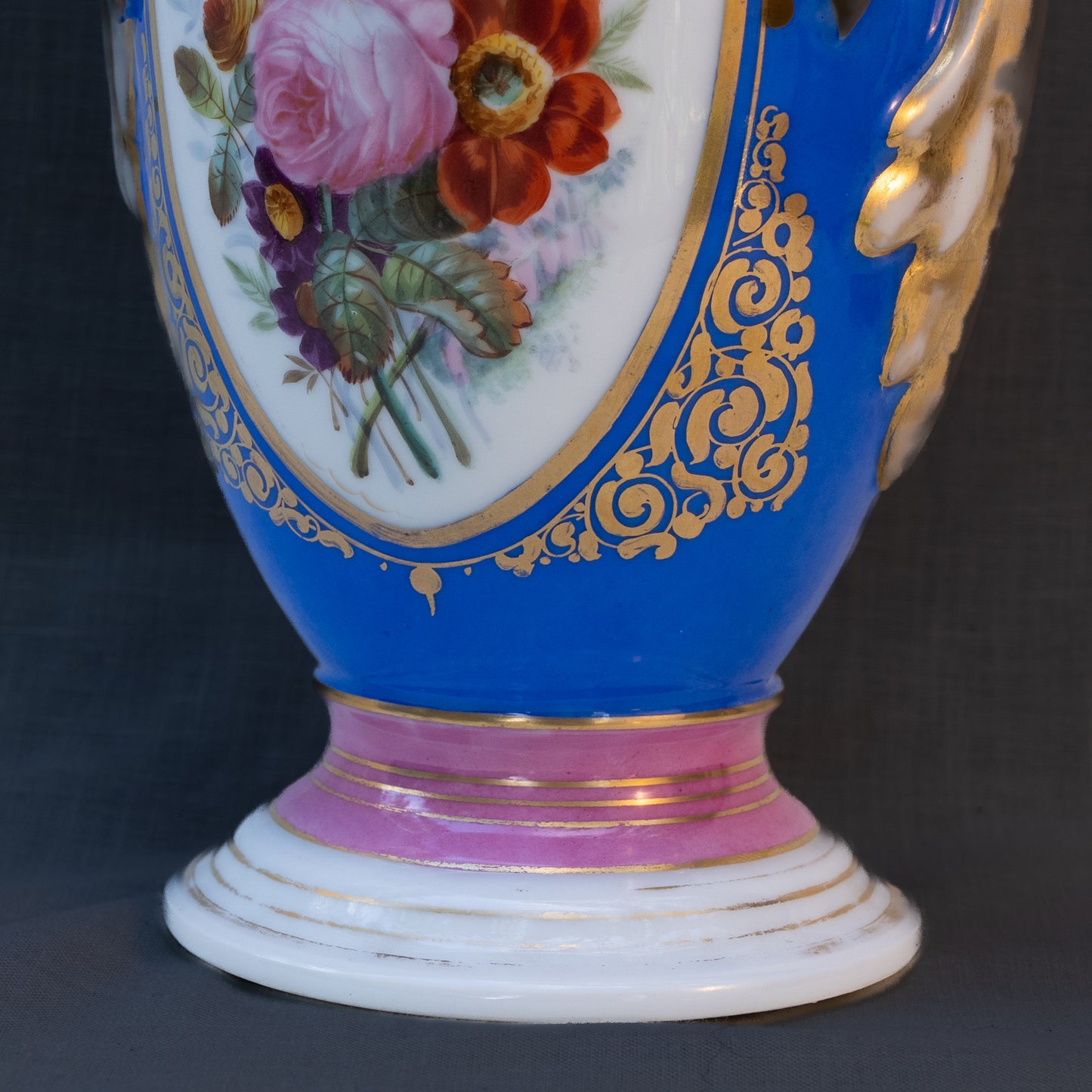 French Pink Floral Porcelain Veilleuse Vase
