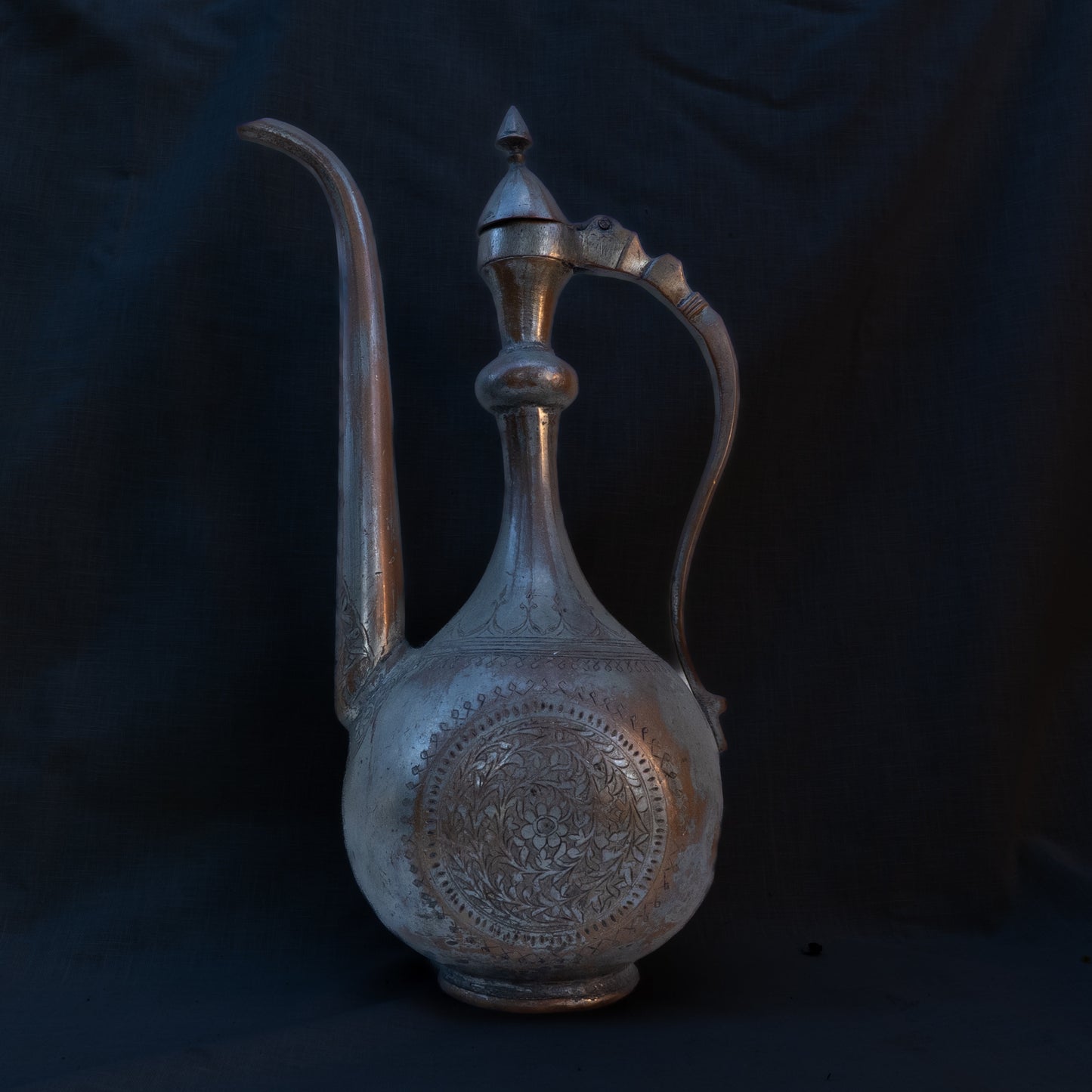 Ottoman Tinned Copper Ewer with Repoussé Medallion