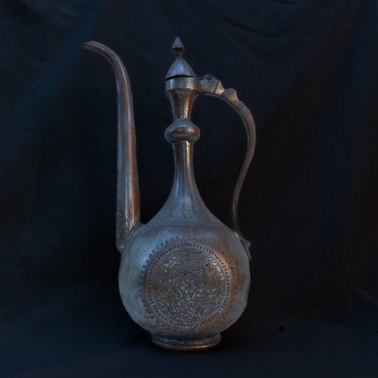 Ottoman Tinned Copper Ewer with Repoussé Medallion