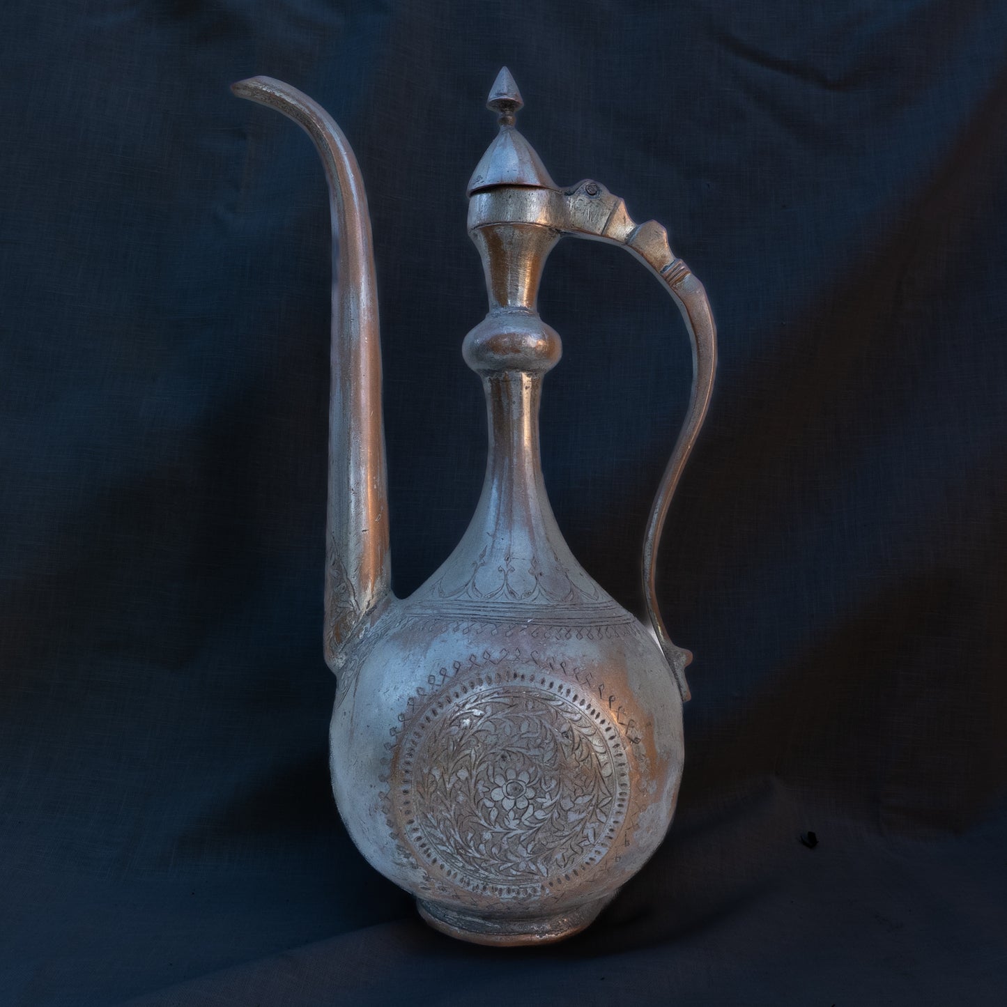 Ottoman Tinned Copper Ewer with Repoussé Medallion