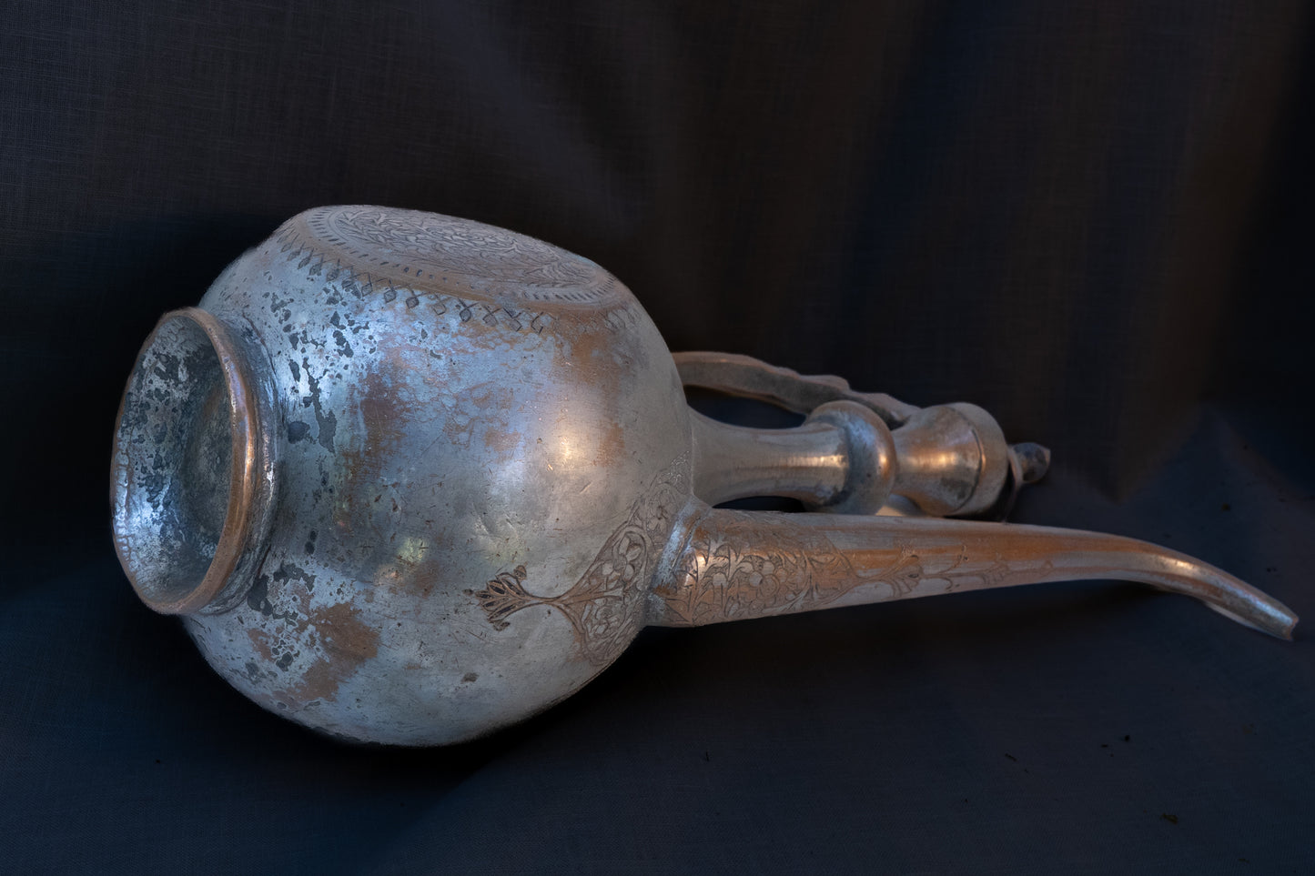 Ottoman Tinned Copper Ewer with Repoussé Medallion