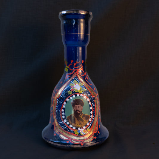 Cobalt Blue Hand-Blown Glass Hookah Base with Arabesque Motifs