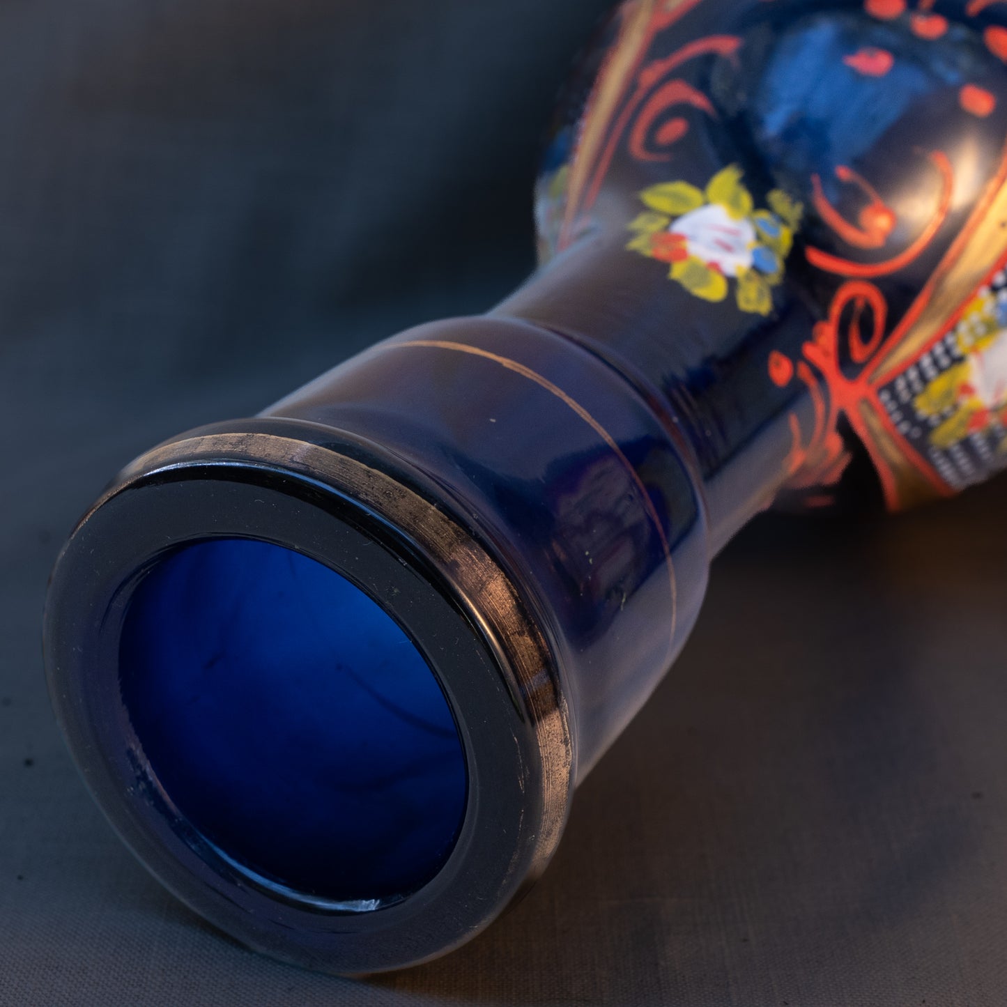 Cobalt Blue Hand-Blown Glass Hookah Base with Arabesque Motifs