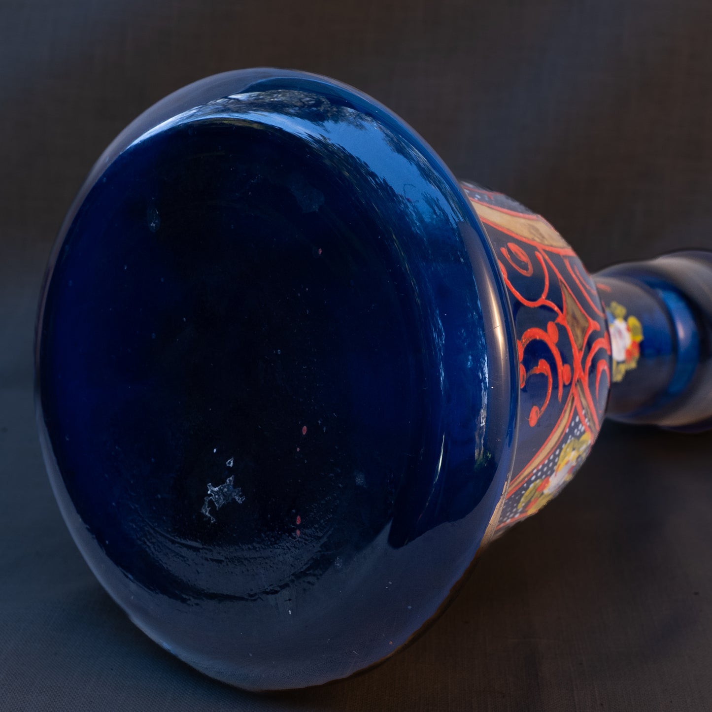 Cobalt Blue Hand-Blown Glass Hookah Base with Arabesque Motifs