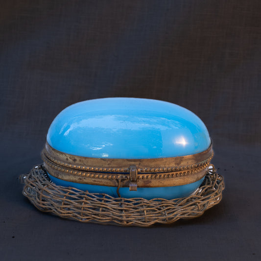 French Blue Opaline Egg in Nest