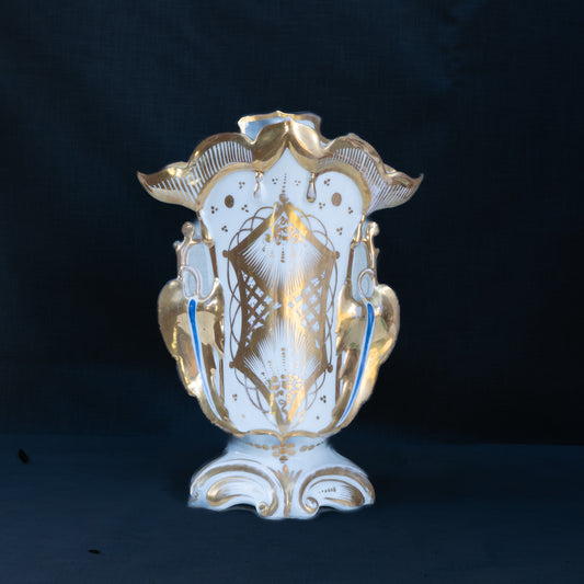 French Rococo Revival Porcelain Vase with Gilt Detailing