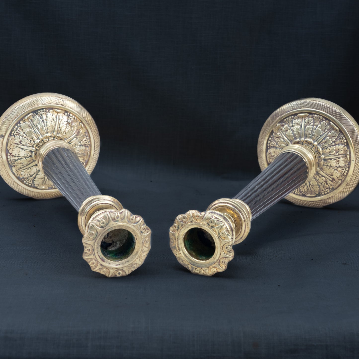 Pair of Empire Revival Gilt and Patinated Bronze Candlesticks