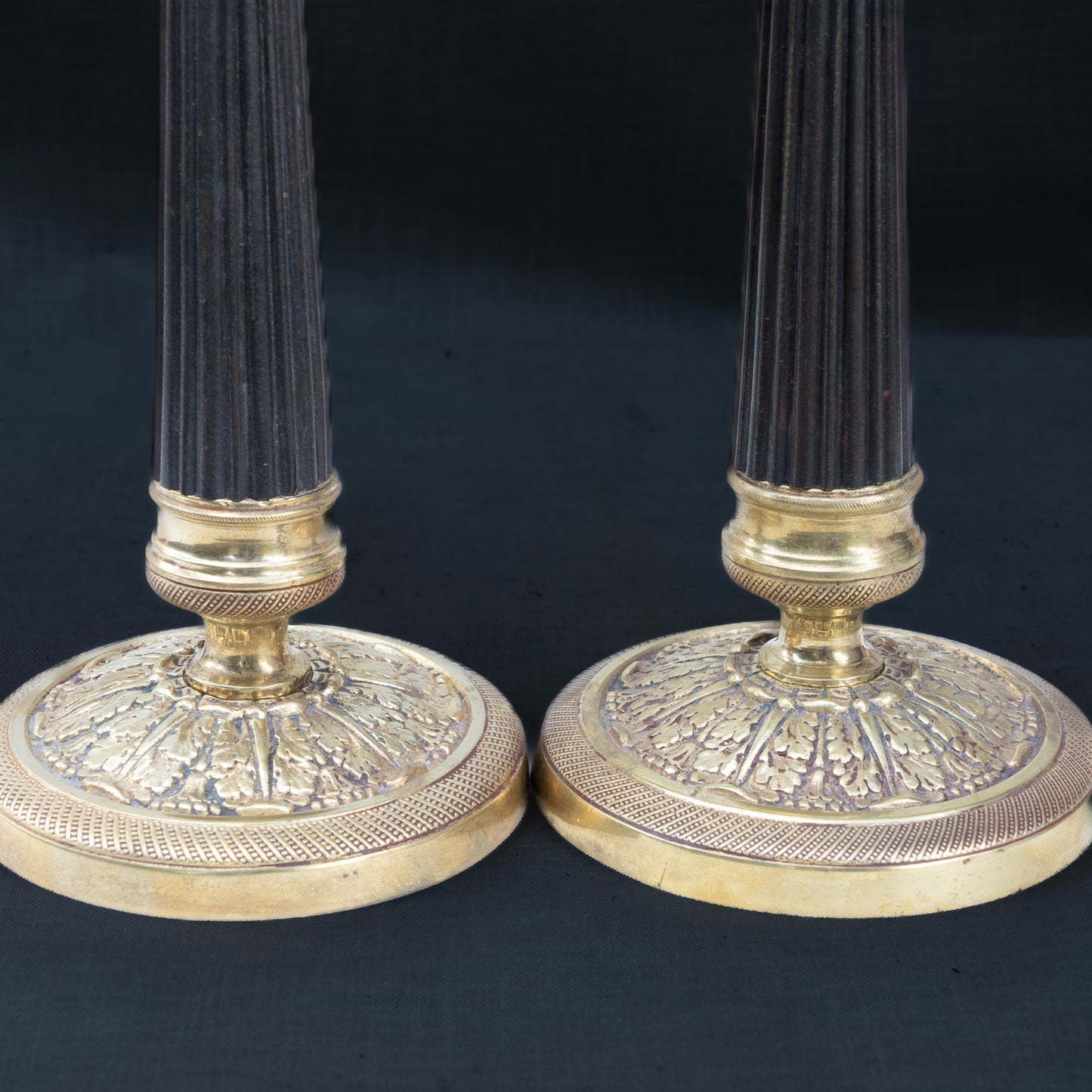 Pair of Empire Revival Gilt and Patinated Bronze Candlesticks