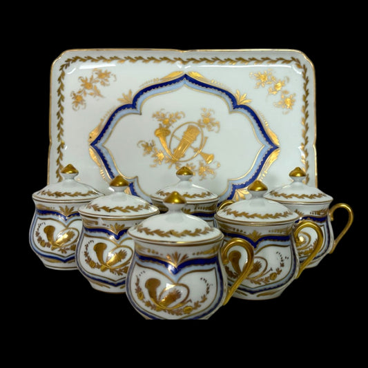 Giraud Limoges Gold Pot de Creme Set - 6 Cups & Tray