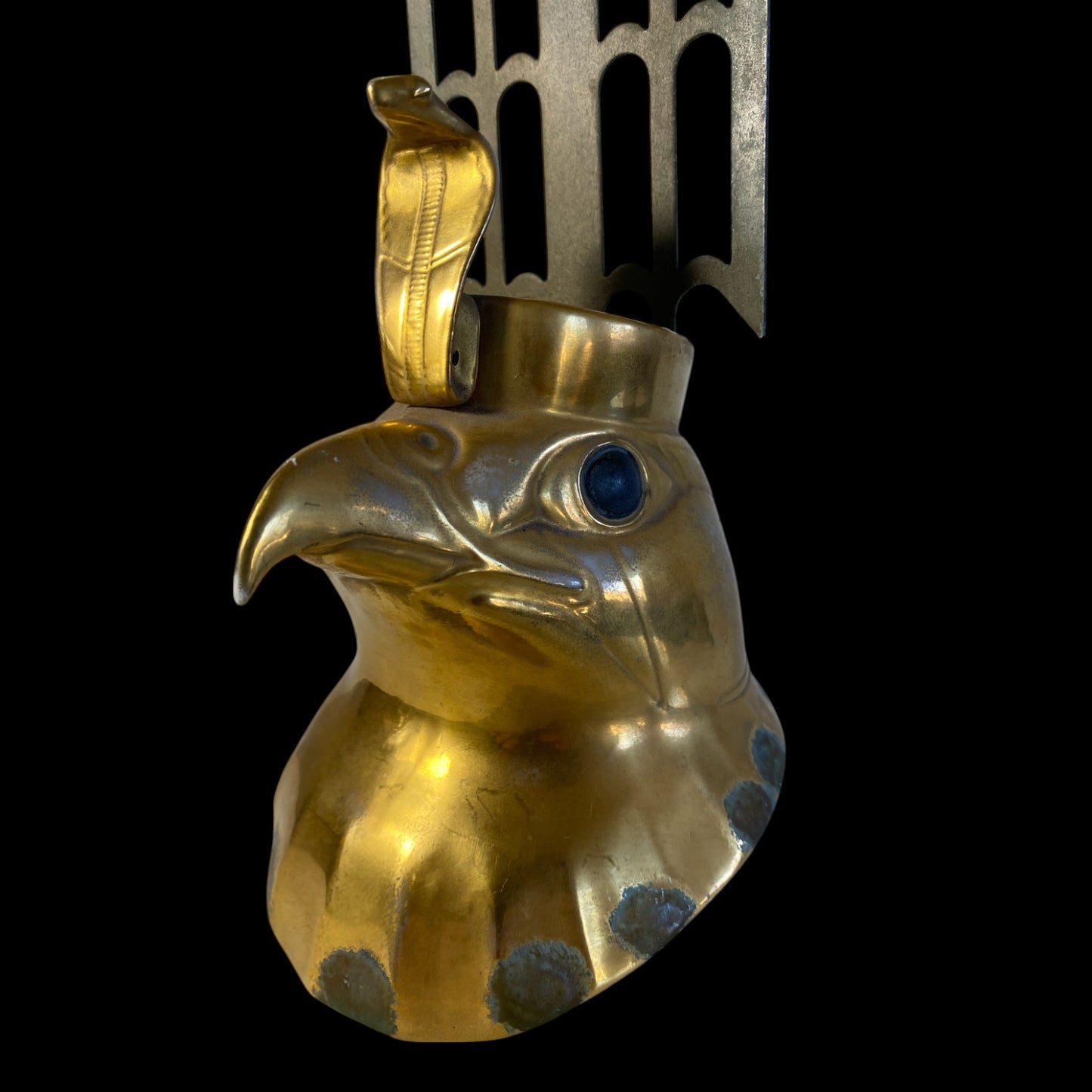 Egyptian Revival Porcelain Falcon Head with Brass Crown