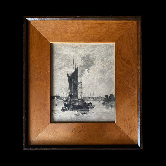 Theophile Chauvel Etching - "Barges near Rouen"