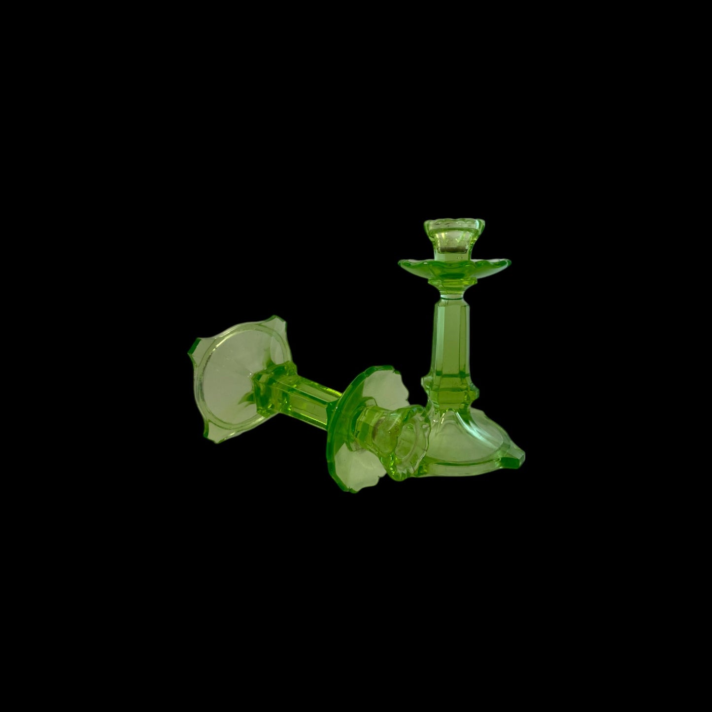 Midcentury Uranium Glass Candlesticks - Set of Two