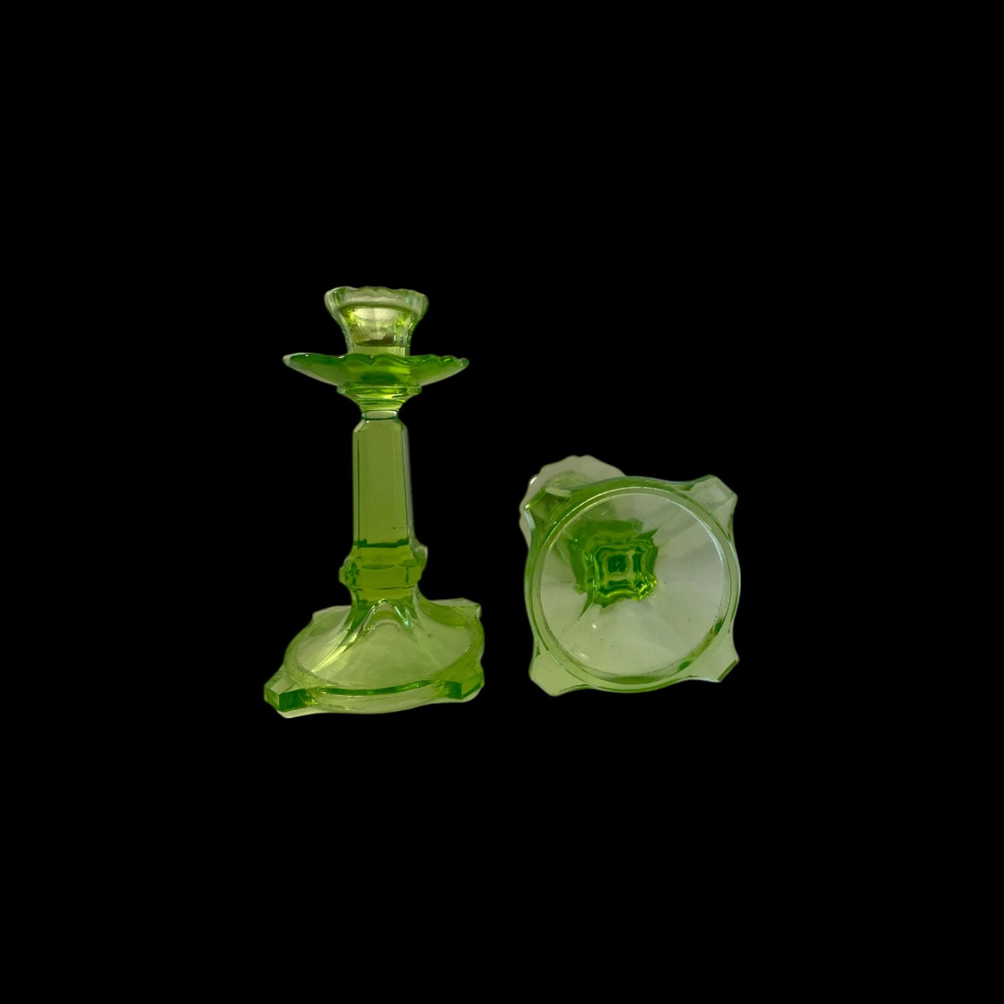 Midcentury Uranium Glass Candlesticks - Set of Two