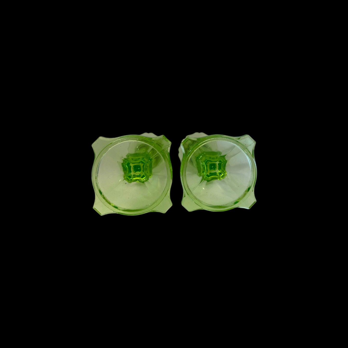 Midcentury Uranium Glass Candlesticks - Set of Two
