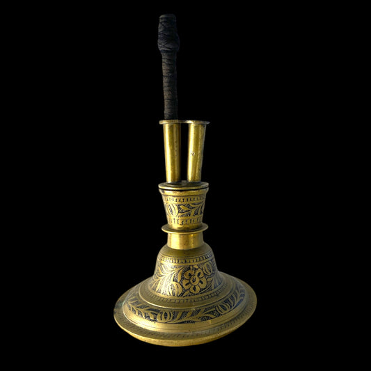 Early 20th Century Brass Opium Pipe with Oriental Motifs