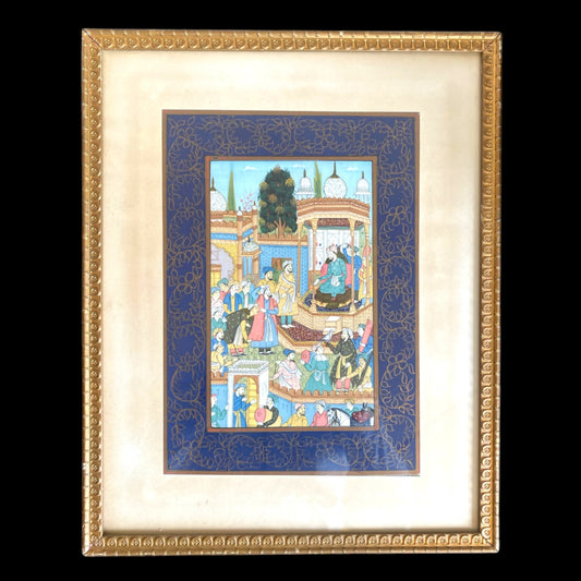 Framed Mughal Miniature Painting - Court Scene