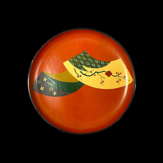 1960s Japanese Lacquer Plate - Fan Motif