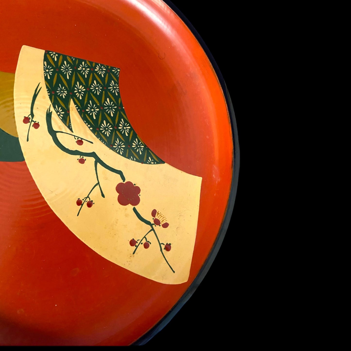 1960s Japanese Lacquer Plate - Fan Motif