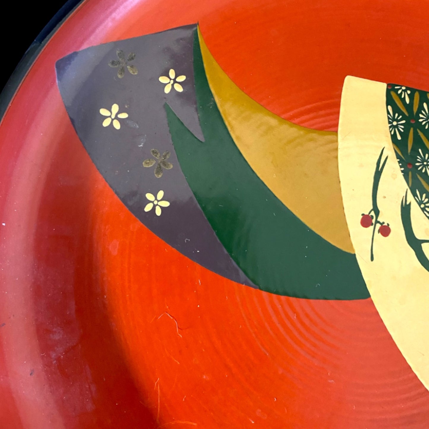 1960s Japanese Lacquer Plate - Fan Motif