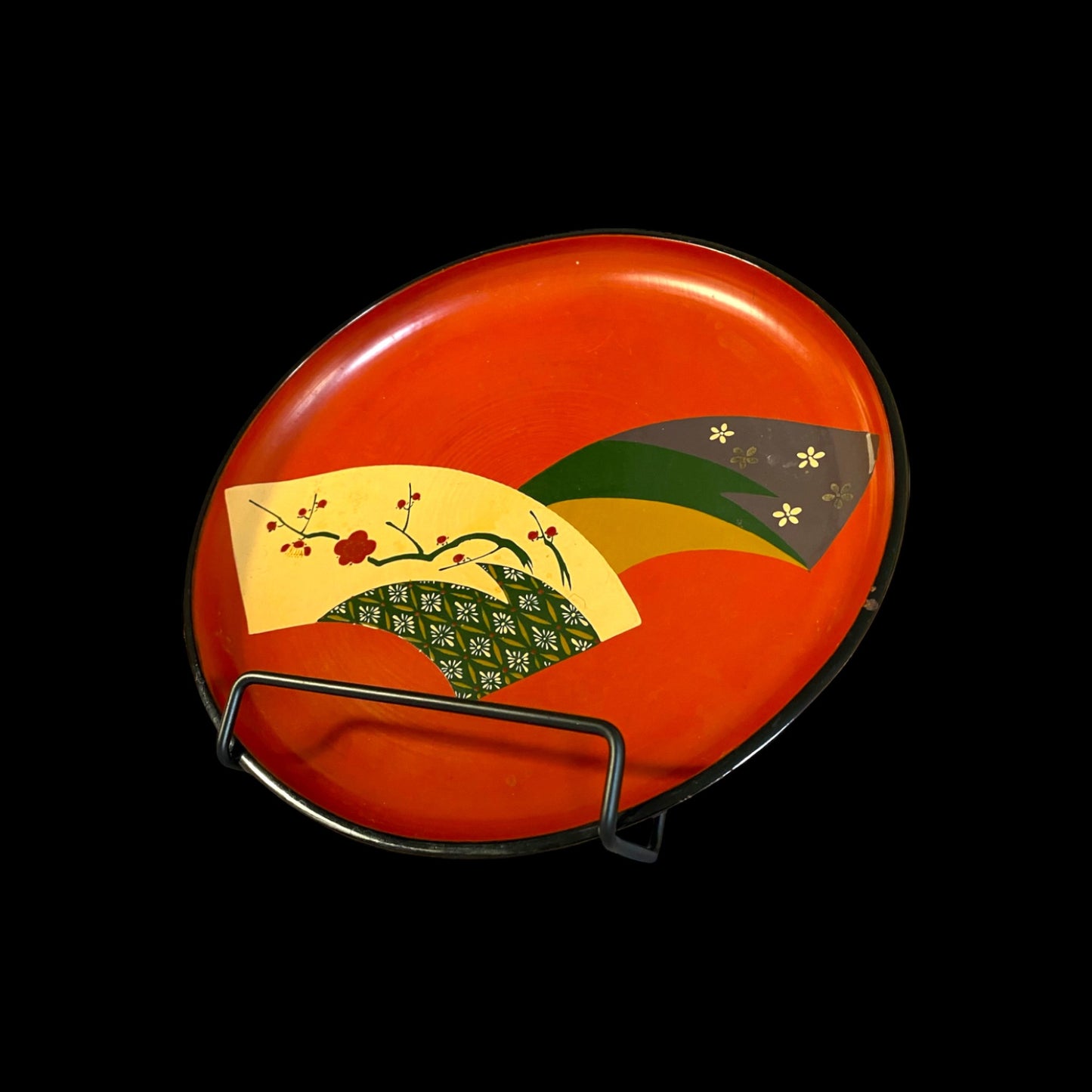 1960s Japanese Lacquer Plate - Fan Motif