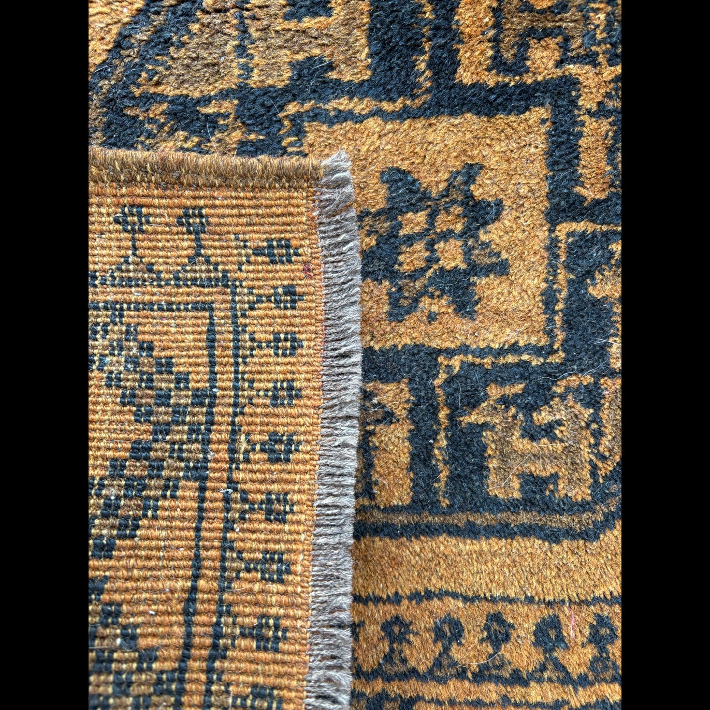 Vintage Turkmen Rug - Brown & Mustard Geometric