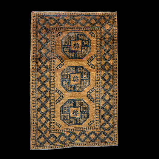 Vintage Turkmen Rug - Brown & Mustard Geometric