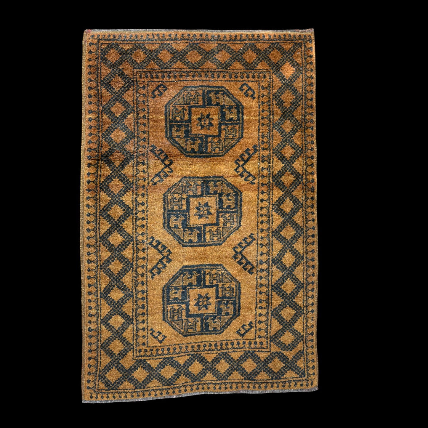 Vintage Turkmen Rug - Brown & Mustard Geometric
