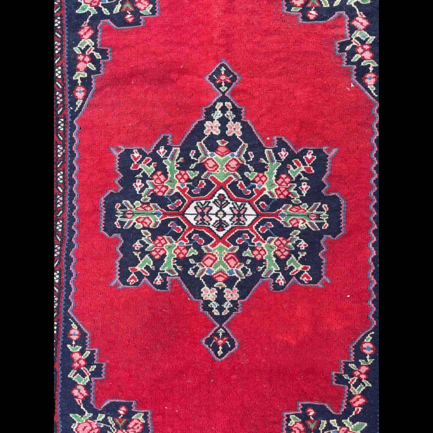 Midcentury Persian Kilim Rug - Red & Blue Motifs