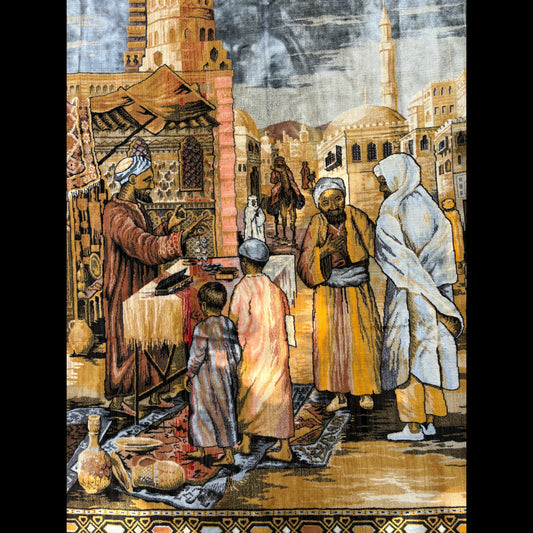 Midcentury French Market Scene Tapestry