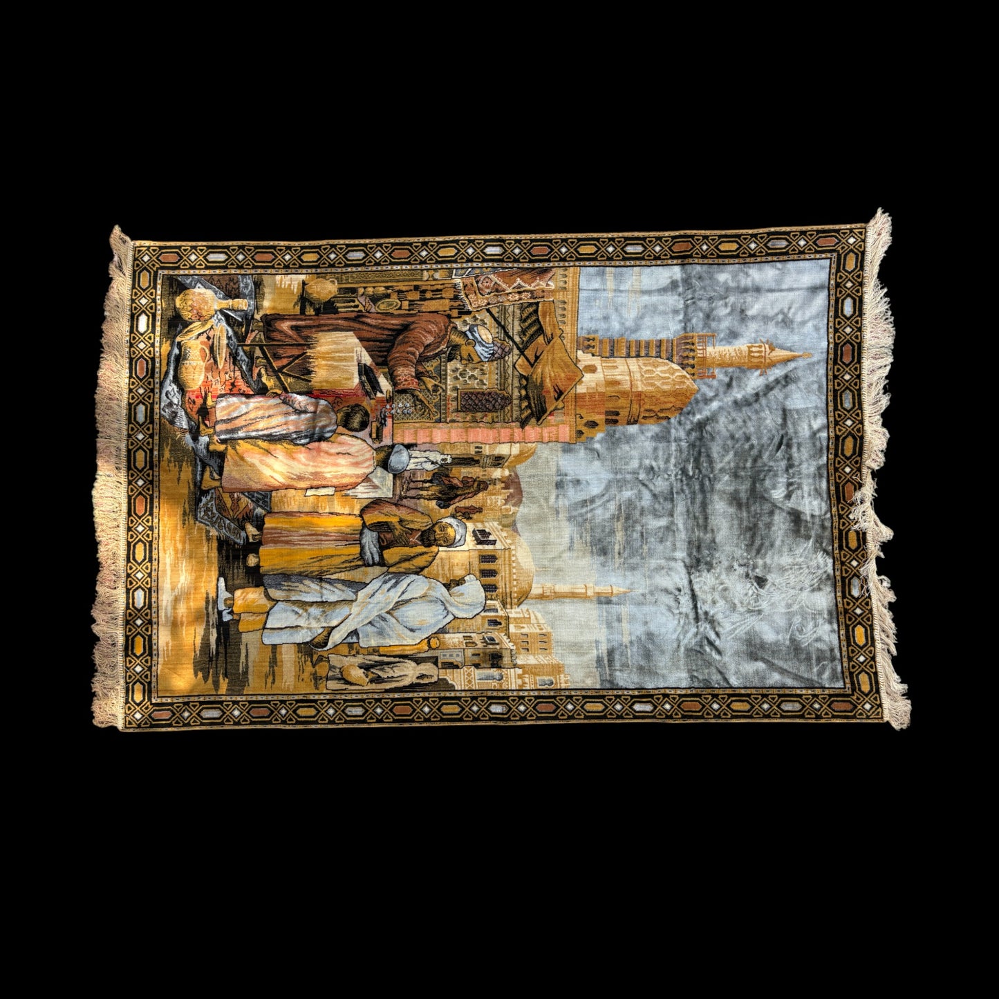 Midcentury French Market Scene Tapestry